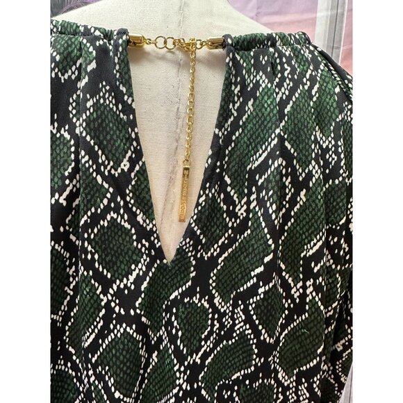 Michael Kors L/S cold shoulder blouse green snakeskin print Large - Picture 5 of 5